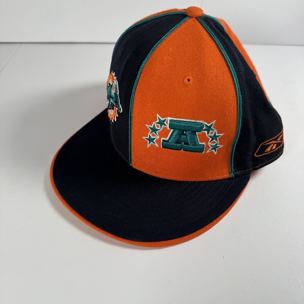 Miami Dolphins Hat Cap Fitted Mens 7 1/2 Orange Navy NFL Football Reebok Classic